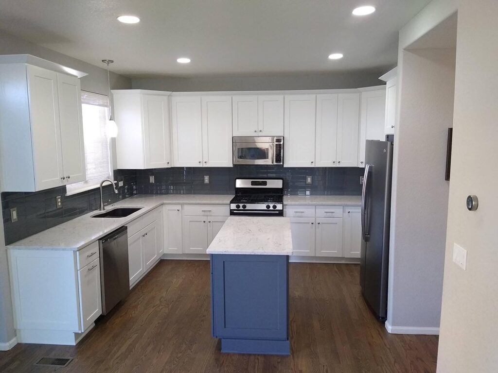 Can Kitchen cabinets be repainted? White Aurora Kitchen Remodel
